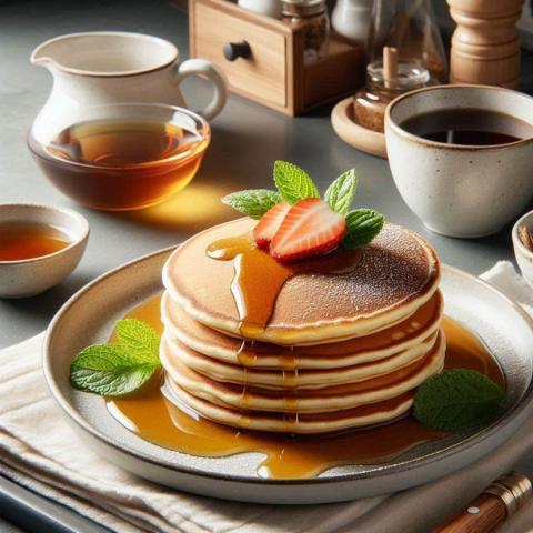 Fluffy American pancakes with maple syrup