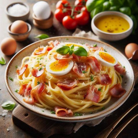 Espaguetis a la carbonara con panceta