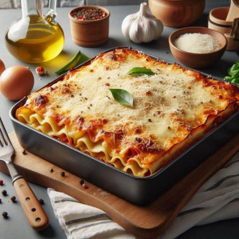 Lasaña al horno con mozzarella y parmesano