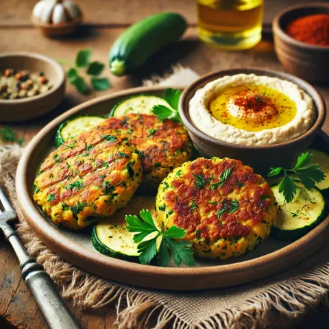 Hamburguesas veganas de calabacín con hummus
