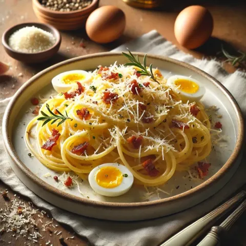 Italijanska karbonara z jajci in sirom Pecorino Romano