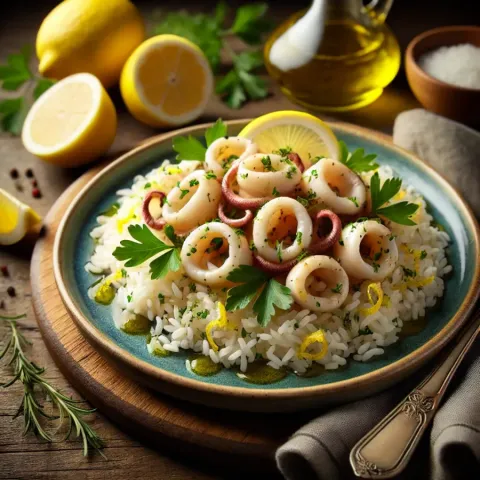 Kalmari z rižem in limono