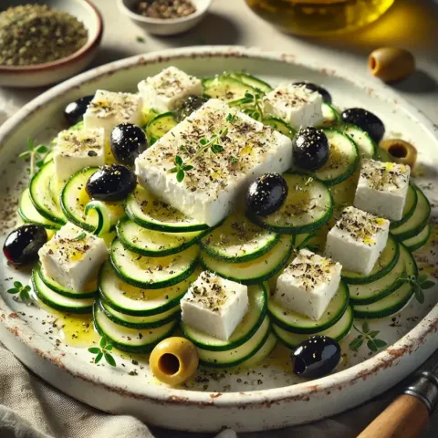 Fetakäse mit Zucchini und Oliven – Ein schneller mediterraner Snack