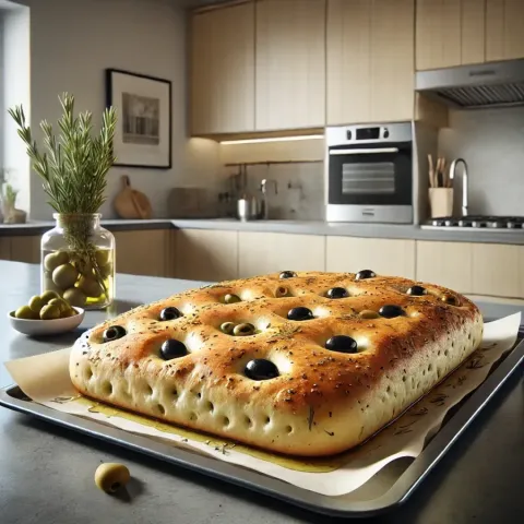 Focaccia con aceitunas y romero