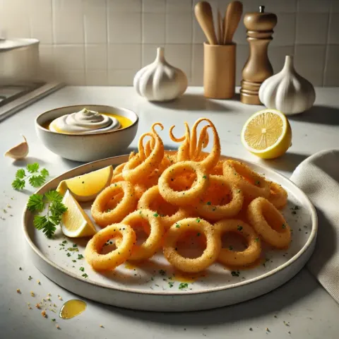 Calamares fritos crujientes con salsa