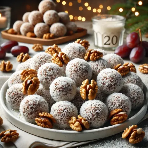 Recipe for Santa Claus balls made from dates and walnuts