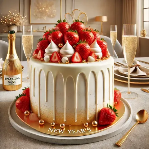 Pastel de año nuevo con sabor a vino espumoso y fresas