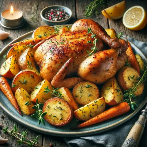 Clásico: Pollo al horno con patatas y hierbas