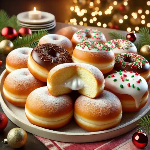 Rezept für Weihnachtsdonuts mit Vanillecreme