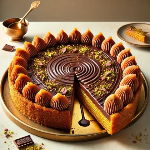 Dubai chocolate pie with kadaif noodles