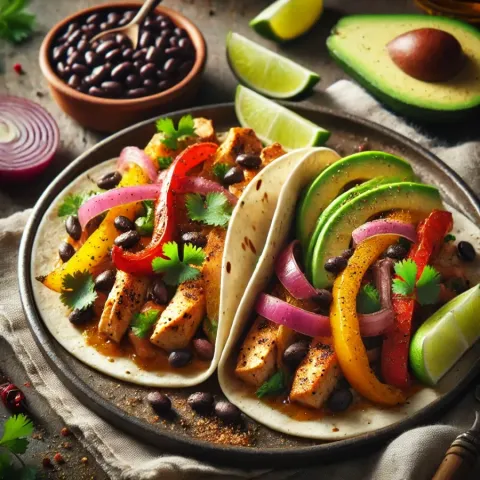 Fajitas De Pollo Con Frijoles Negros