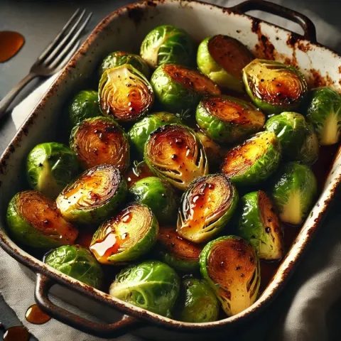 Coles de Bruselas al horno con miel y vinagre balsámico