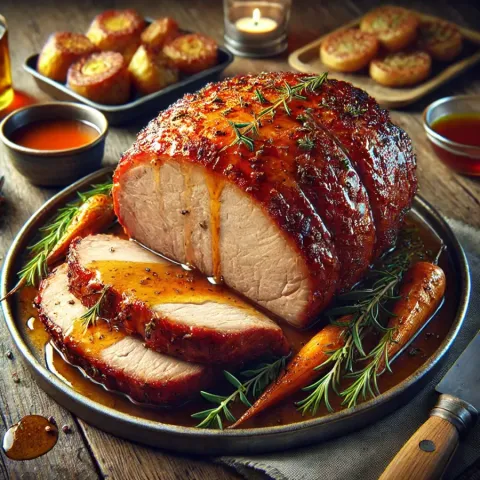 Rôti de porc juteux à la sauce miel-moutarde