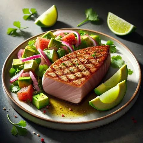 Steak de thon et salade d'avocat