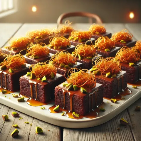 Brownie au chocolat de Dubaï avec nouilles kadayif