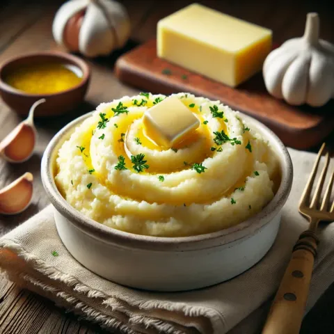 Puré de papas cremoso con mantequilla de ajo