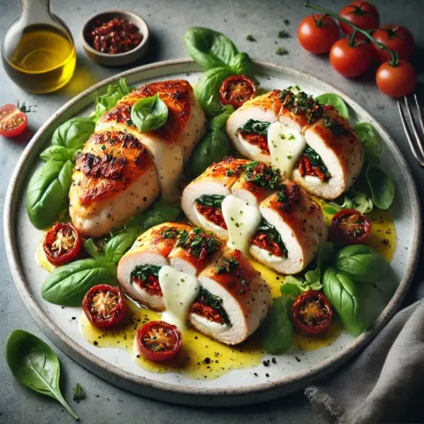 Piersi z kurczaka faszerowane mozzarellą i bazylią w stylu włoskim