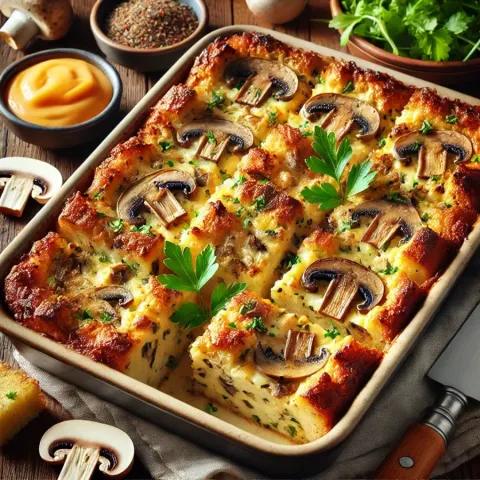 Savory Bread Pudding with Mushrooms and Cheese