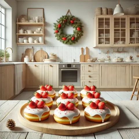 Wie macht man festliche Weihnachtsdonuts mit Erdbeeren?