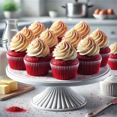 Świąteczne babeczki Red Velvet z lukrem z serka śmietankowego