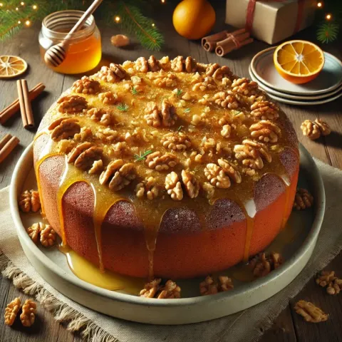 Christmas cake with walnuts and honey