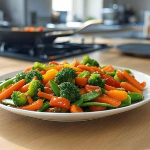 Einfaches Gemüse-Pfannengericht mit Teriyaki-Sauce