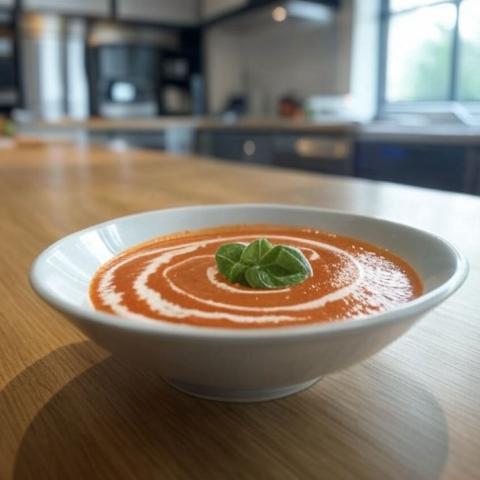 Zuppa di Pomodoro Fatto in Casa con Basilico