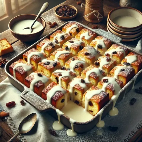 Cozy January Bread Pudding with Vanilla Sauce