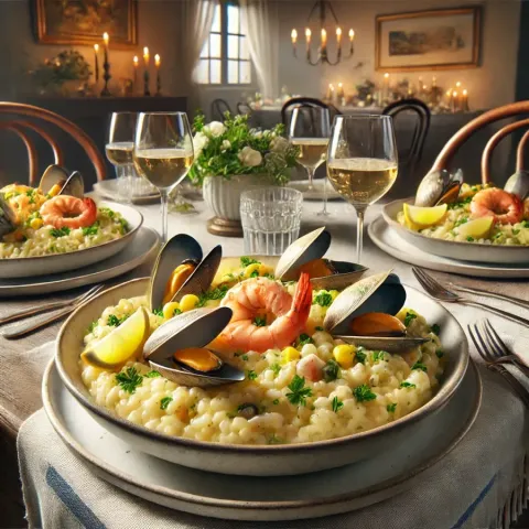 Risotto z owocami morza i skórką cytrynową