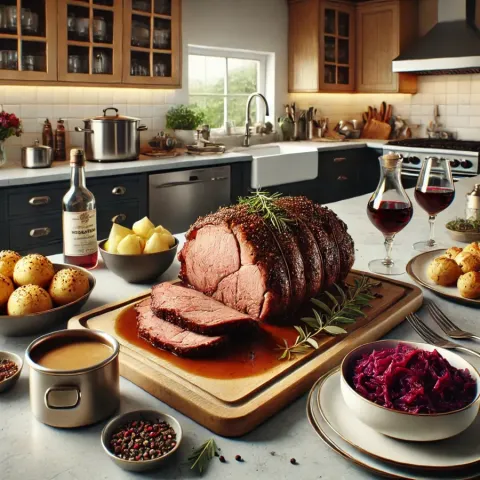 Traditioneller Sauerbraten mit Klößen