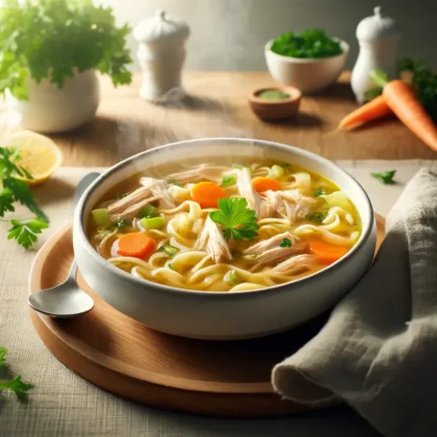 Ricetta della zuppa di pollo con noodles fatta in casa