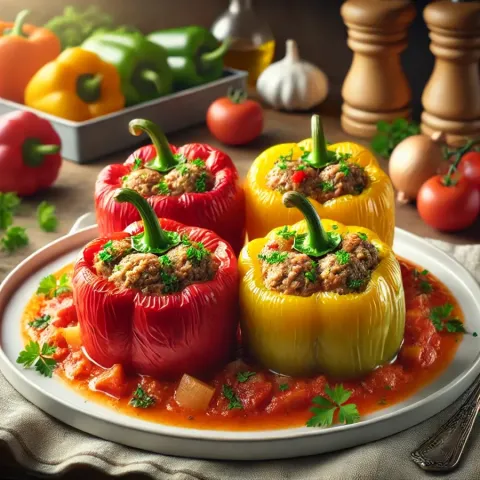 Recept på fyllda paprikor med ris och kött