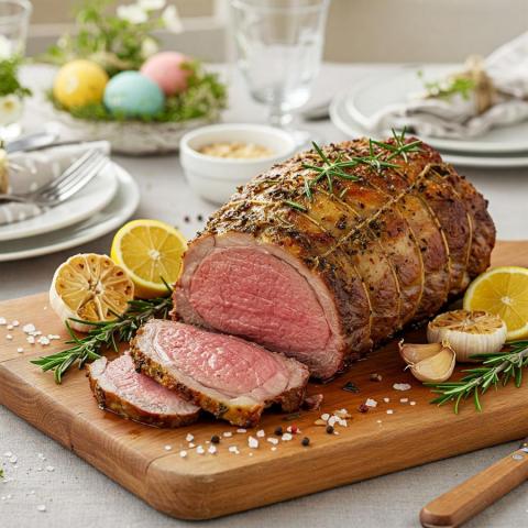 Receta tradicional de cordero asado de Pascua con ajo y romero