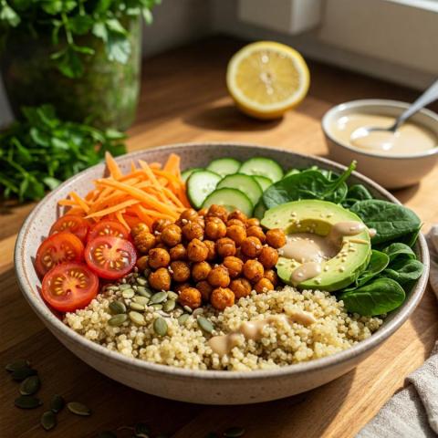 Buddha Bowl with Spicy Chickpeas and Quinoa