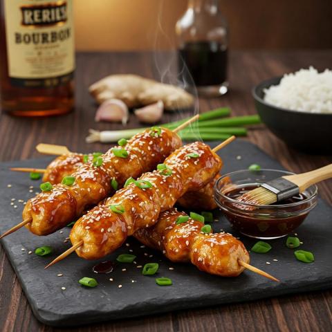 Enostaven recept za bourbon piščančje ražnjiče v cvrtniku na vroč zrak (Air-Frier)