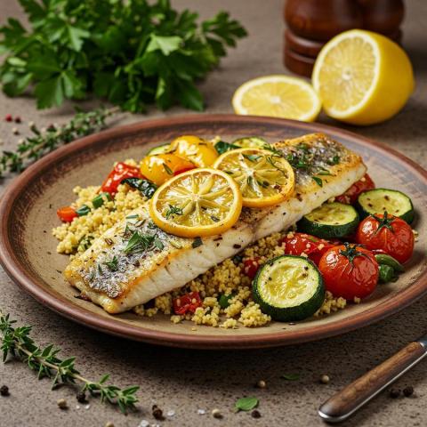 Filetto di branzino al forno con erbe e limone