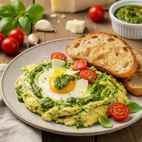 Receta de huevos cremosos con pesto