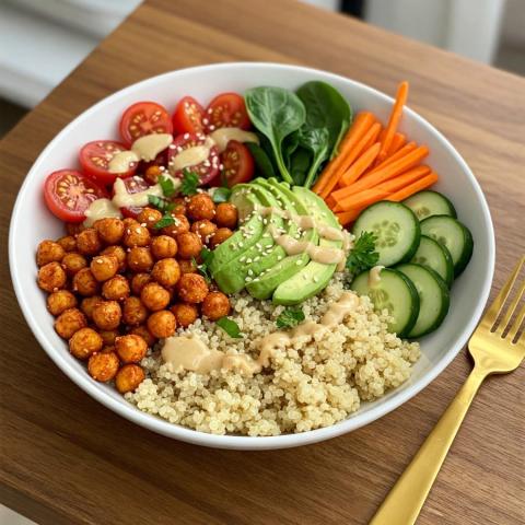 Ricetta salutare per bowl di quinoa e ceci piccanti