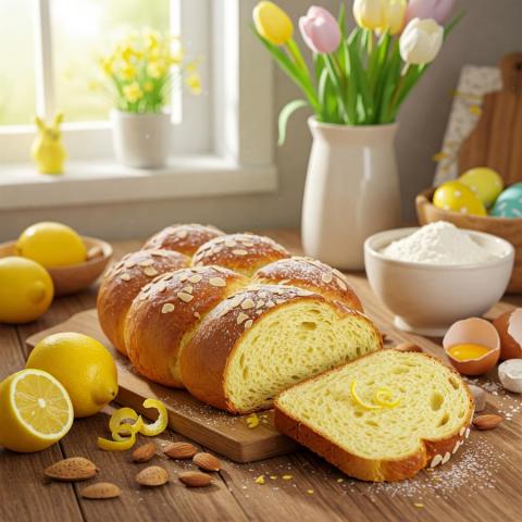 Pleten velikonočni kruh z limonino lupinico in mandlji