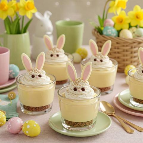 Pudin con decoración de conejito de Pascua