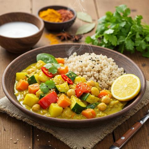 Zelenjavni curry z rjavim rižem