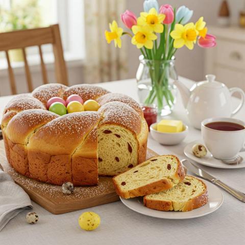 Jezik: češčina Naslov h1: Tradiční velikonoční recept: Velikonoční sladký chléb Napiši dober in profesionalen recept (upoštevaj enak recept, postopek, priprava, hranilne vrednosti v vseh jezikih) za: Podrobno opiši: za koliko porcij je recept. Sestavine za "evropski trg: (primer: sol 1 g = ¼ tsp) = " najprej ml, g in ostale europske mere (v isti vrstici v oklepaje zraven dodaj prevod za mere lib, tsp , cup in ostale US mere. Imena sestavin napiši samo v trenutnem jeziku). Upoštevaj enak recept, postopek, pr