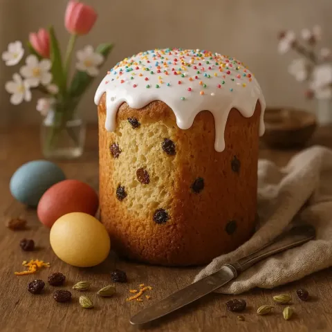 Kulich russo con glassa – Dolce soffice con cardamomo e uvetta