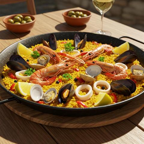 Spanish paella with seafood