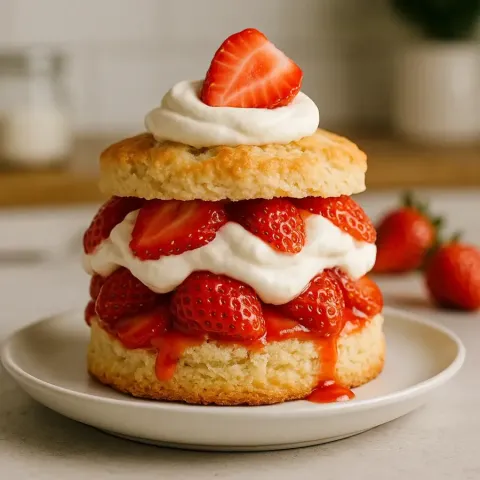 Strawberry Shortcake mit frischen Erdbeeren und Sahne