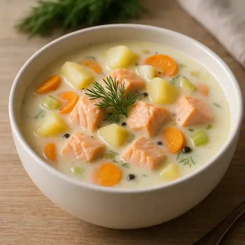 Zuppa finlandese di salmone (Lohikeitto)