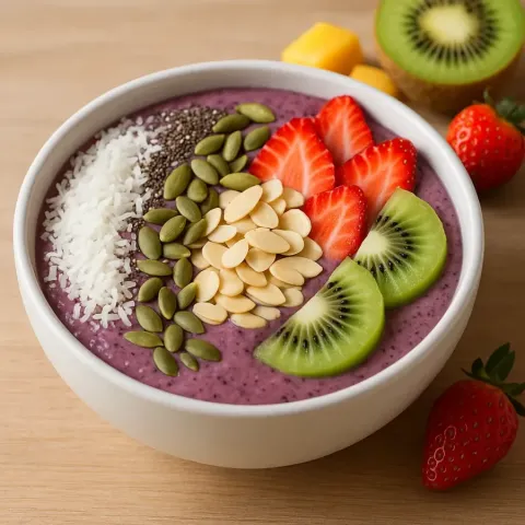 Kremet smoothie bowl med frø, nøtter og kokos – oppskrift