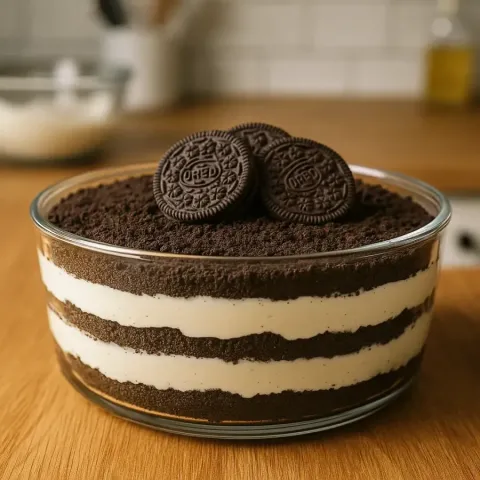 Dirt Cake resepti – helppo Oreo‑vaniljapuddingkakku ilman uunia