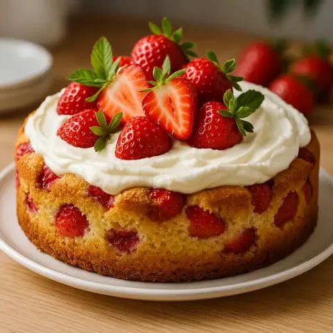 Gâteau estival aux fraises et crème mascarpone