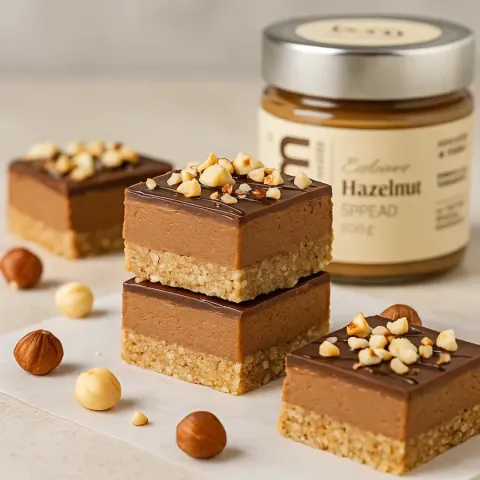 No-Bake lešnikove kocke z BAM namazom in hrustljavo osnovo
